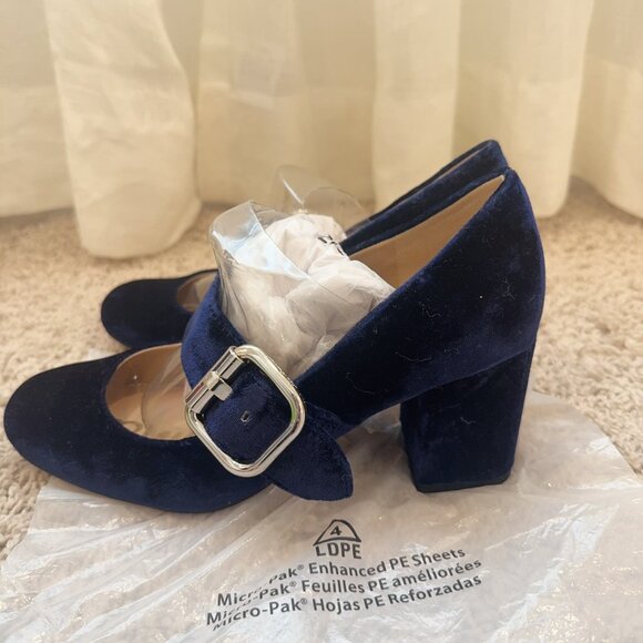 New with Box SAM EDELMAN Chessie Velvet Mary Jane Pumps In Navy 6.5 - Picture 5 of 7